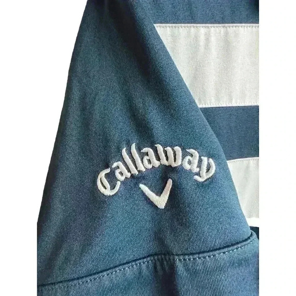 Callaway Golf X Range Striped Diagonal Polo Shirt Navy White Large - Picture 4 of 9